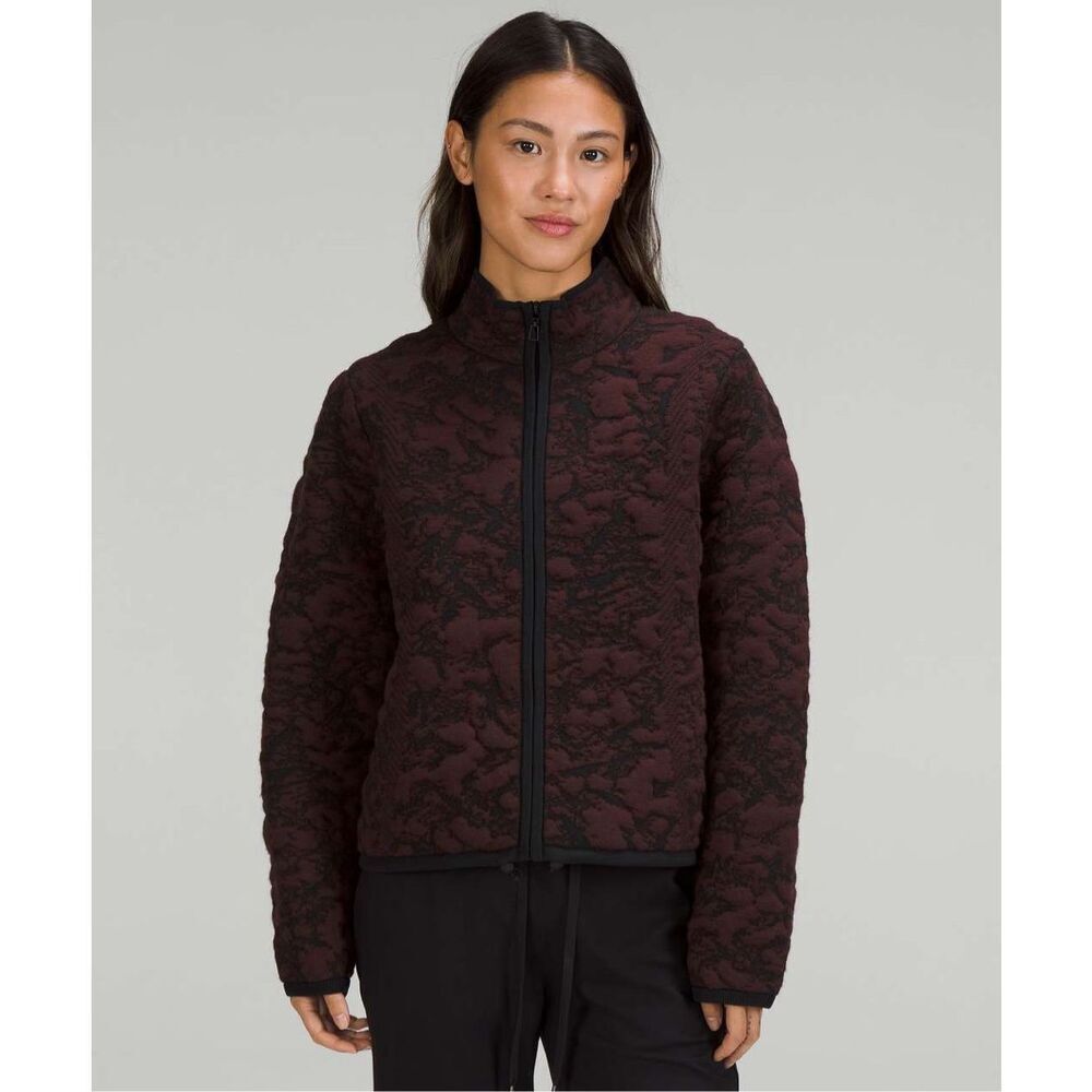 Lululemon Jacquard Multi-Texture Sweater Jacket Red Merlot / Black Size 12